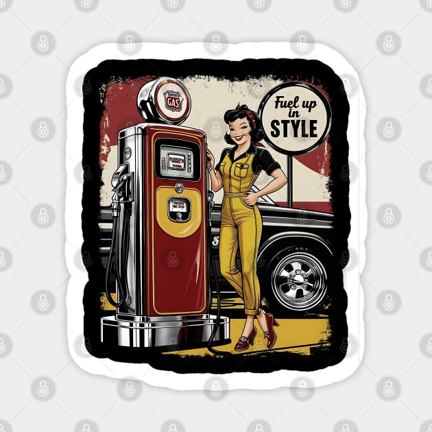 Fuel Up in Style Retro Gas Station Pin-Up Sticker by Mara Bun